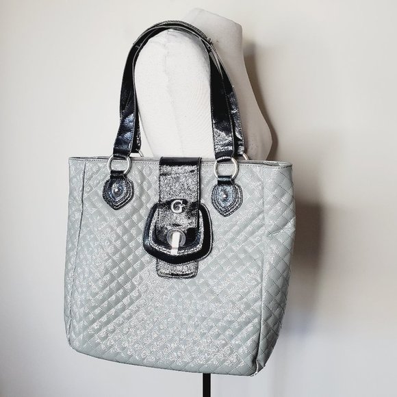 GUESS Grey Patent Wall Street Tote Bag - Picture 2 of 16